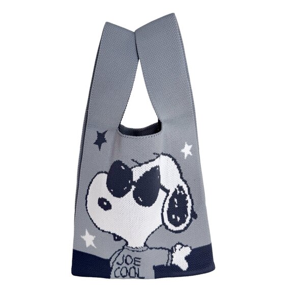 Peanuts Joe Cool Snoopy Knitted Baggu Grey Mini Tote - Picture 1 of 6